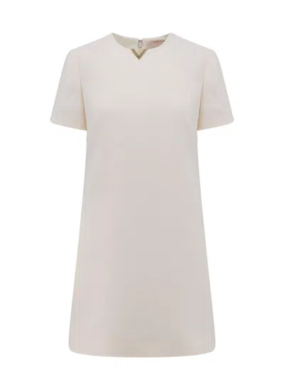 Valentino Crepe Couture Logo Plaque Short-sleeved Dress In White