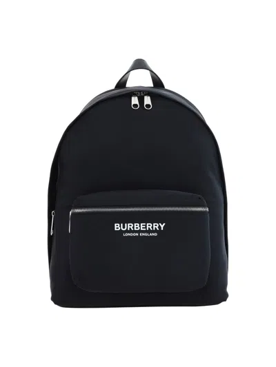 Burberry Logo Nylon Backpack In Black