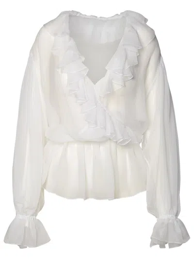 Dolce & Gabbana White Silk Top In Optical White