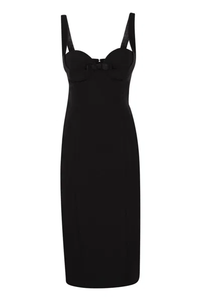 Elisabetta Franchi Crepe Midi Dress With Bows In Black