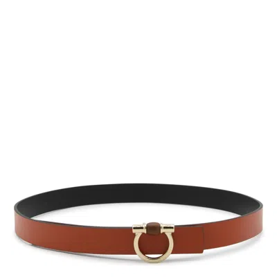 Ferragamo Brown And Black Leatehr Reversible Gancini Belt In Terracotta || Nero