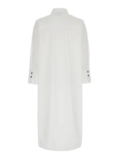 Ganni Cotton Poplin Oversized Shirt Dress In White