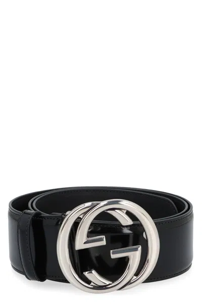 Gucci Gg Buckle Leather Belt In Black