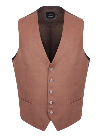 Tagliatore Button-up Linen Waistcoat In Brown