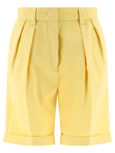 Aspesi Pleat Effect Plain Trouser Shorts In Yellow