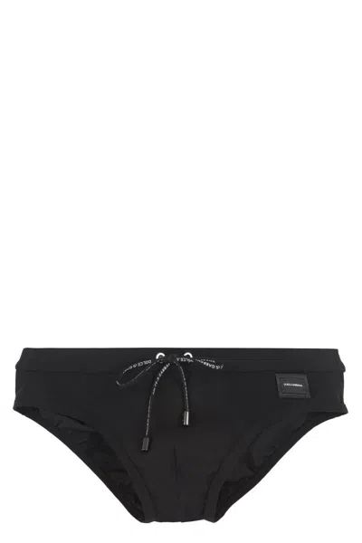 Dolce & Gabbana Drawstring Swimming Briefs In Black