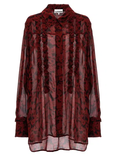 Ganni Printed Shirt In Bordeaux