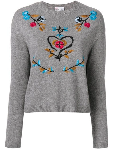 Red Valentino Wool Embroidered Slate Sweater In Grey