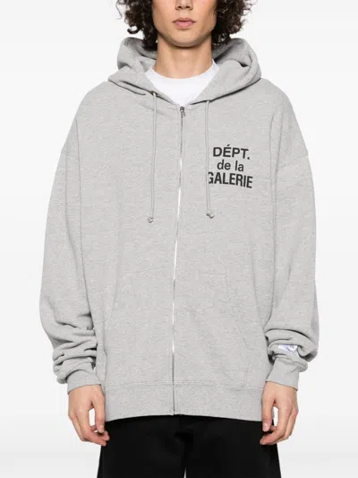 Gallery Dept. Logo-print Cotton-blend Jersey Zip-up Hoodie In Heather Grey