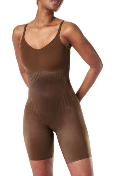 Spanx Mid-thigh Shaping Bodysuit In Chestnut Brown