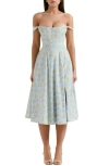 House Of Cb Saira Floral Lace-up Corset Cocktail Dress In Print Light Blue