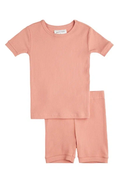 Petit Lem Kids' Rib Organic Cotton & Modal Two-piece Fitted Short Pyjamas In Coral