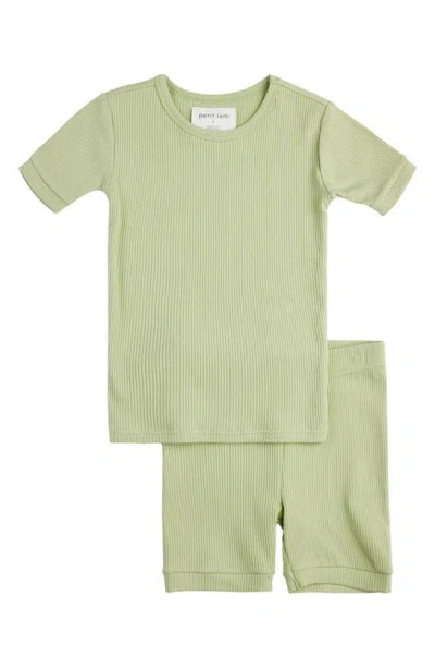 Petit Lem Kids' Rib Organic Cotton & Modal Two-piece Fitted Short Pyjamas In Green Lime