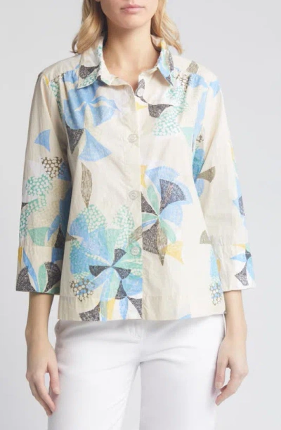 Masai Copenhagen Idaki Abstract Floral Print Cotton Button-up Shirt In Marina