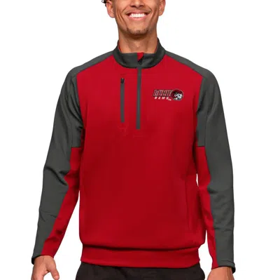Antigua Red/charcoal Winston-salem State Rams Team Quarter-zip Pullover Top