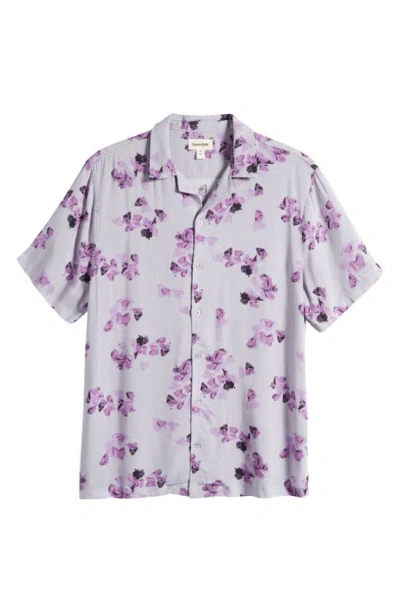 Open Edit Abstract Floral Camp Shirt In Grey Purple Abstract Ink Flow
