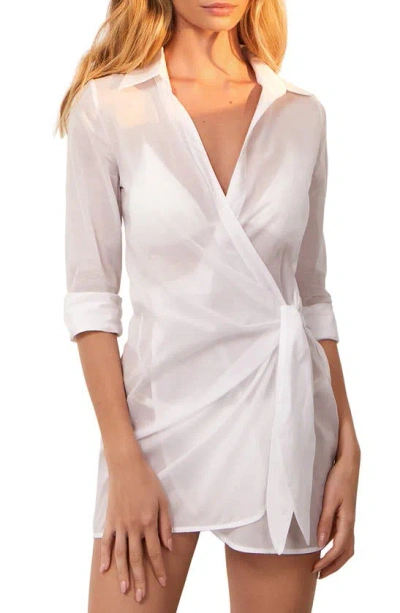 Vix Swimwear Lia Long Sleeve Cotton Cover-up Wrap Dress In Off White