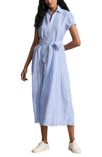Polo Ralph Lauren Striped Linen Shirt-dress In Blue
