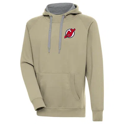 Antigua Khaki New Jersey Devils Victory Pullover Hoodie