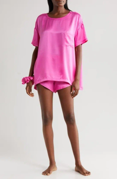 Lunya Washable Silk Pajamas & Scrunchie Set In Caffeinated Pink