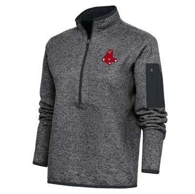 Antigua Heather Charcoal Boston Red Sox Logo Fortune Quarter-zip Pullover Jacket