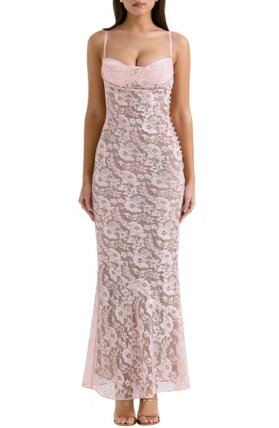 House Of Cb Azzurra Metallic Lace Body-con Gown In Pink