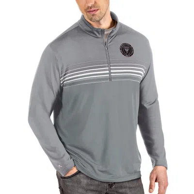 Antigua Steel/gray Inter Miami Cf Pace Quarter-zip Pullover Jacket