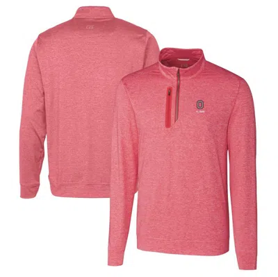 Cutter & Buck Scarlet Ohio State Buckeyes Alumni Logo Stealth Heathered Quarter-zip Pullover Top In Red