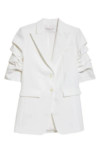 Michael Kors Crush-sleeve Single-breasted Relaxed Linen Blazer Jacket In White