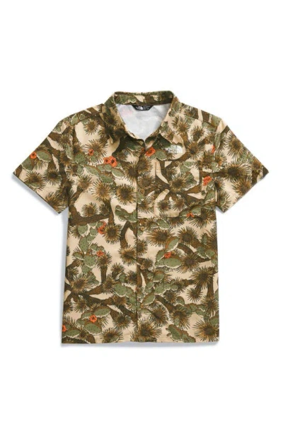 The North Face Kids' Amphibious Print Short Sleeve Button-up Shirt In Utility Brown Tnf Cactus Camo
