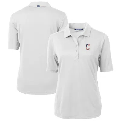 Cutter & Buck White Cleveland Guardians Americana Logo Drytec Virtue Eco Pique Recycled Polo