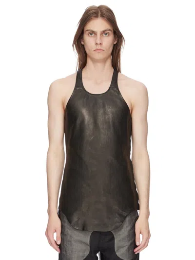 Rick Owens Leather Tank Top In 09 Black
