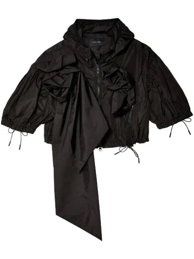 Simone Rocha Womens Black Hooded Cropped Shell Jacket