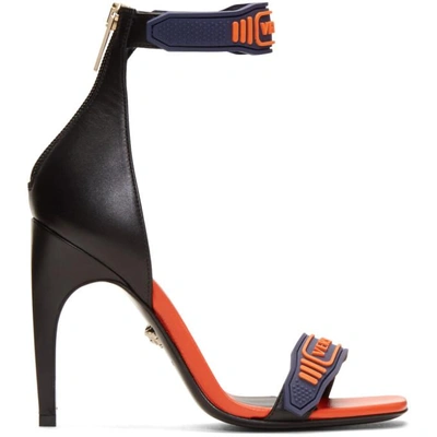 Versace Navy & Orange Logo Strap Sandals