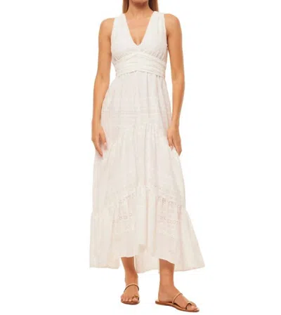 Misa Ksenia Embroidered Open-back Bow Sleeveless Midi Dress In White