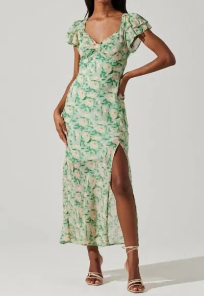 Astr Women's Maisy Floral Print Flutter Sleeve Midi Dress In Green Floral