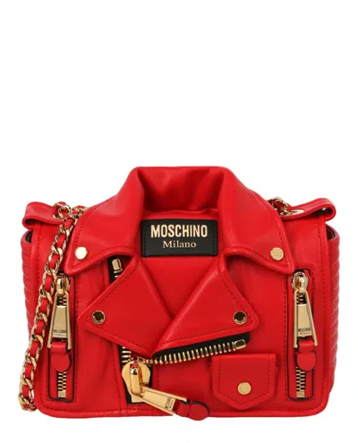 Moschino Biker Leather Shoulder Bag In Red