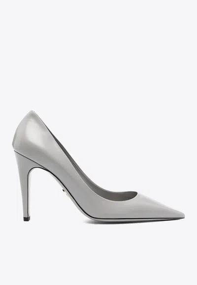 Prada Triangle Show Pointed Toe Pump In Gray