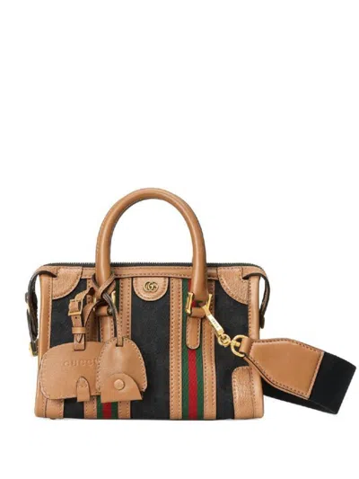 Gucci Gg 条纹手提包 In Blck/.bei