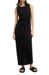 Allsaints Womens Black Katarina Side-ruched Slim-fit Cotton Maxi Dress