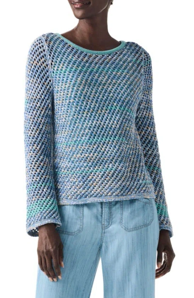 Nic + Zoe Surf Open Stitch Sweater In Blue Mix