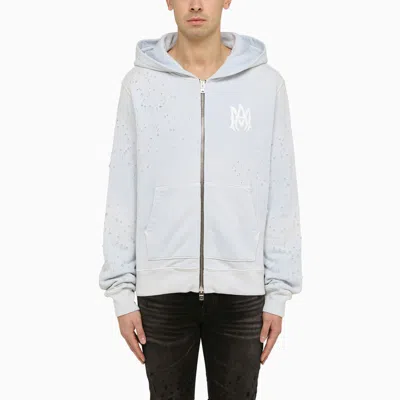 Amiri Grey Hoodie With Wear And Tear In Light Blue