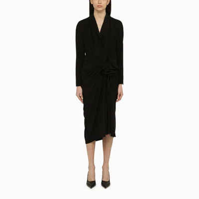 Dries Van Noten Black Wool-blend Dress With Drape