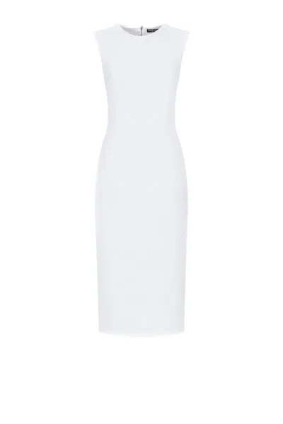 Dolce & Gabbana White Wool Sheath Dress In Natural White