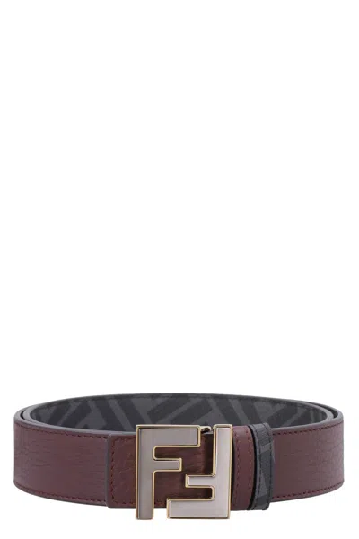 Fendi Reversible Logo Buckle Belt In Granata+nr+os/ps/rs