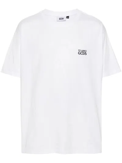 Gcds Cotton T-shirt With Embroidered Logo In White