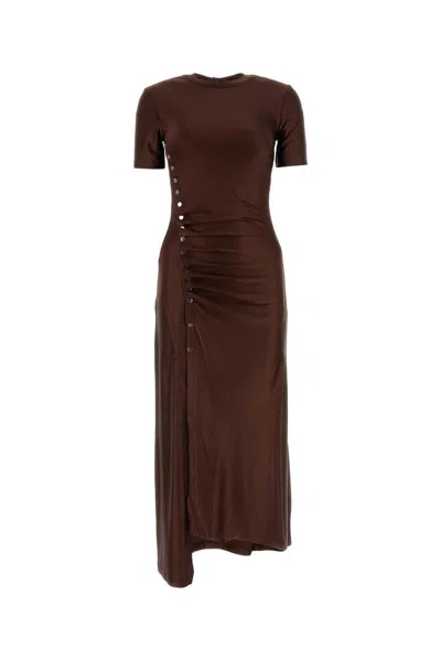Paco Rabanne Ruched Detailed Midi Dress In Brown