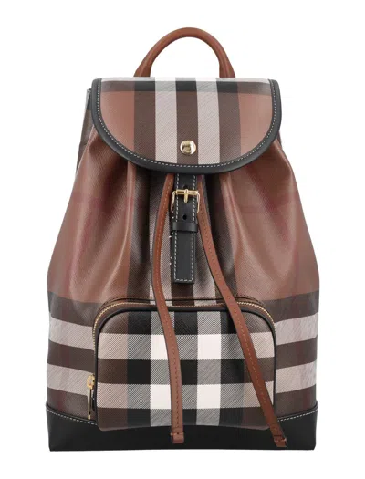 Burberry Check Medium Backpack In Dark Birch Brown