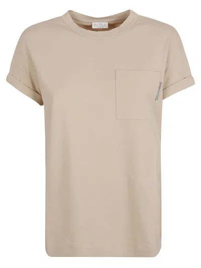 Brunello Cucinelli Shiny Tab T-shirt In Beige