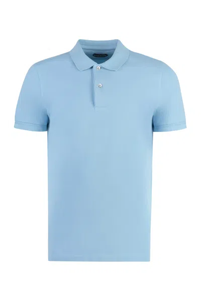 Tom Ford Short Sleeve Cotton Polo Shirt In Clear Blue